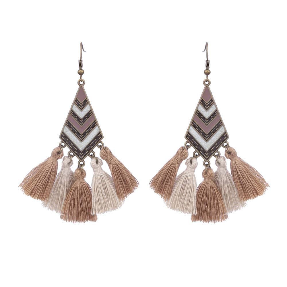 Wholesale Vintage Geometric Round Wooden Beads Tassel Earrings